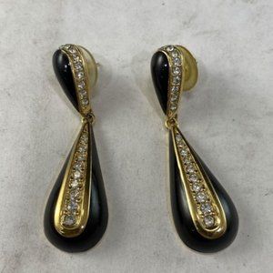 Christian Dior 100% Authentic - Vintage dangle earrings gold & black rhinestone